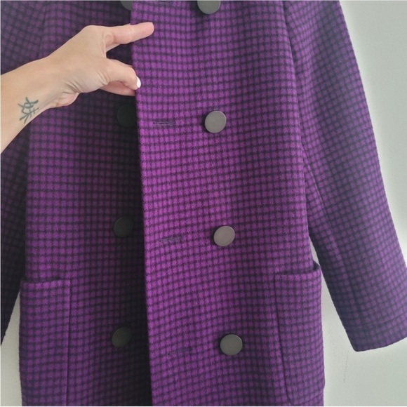 Balenciaga Purple & Black Check 100% Virgin Wool Pea Coat - Picture 3 of 11